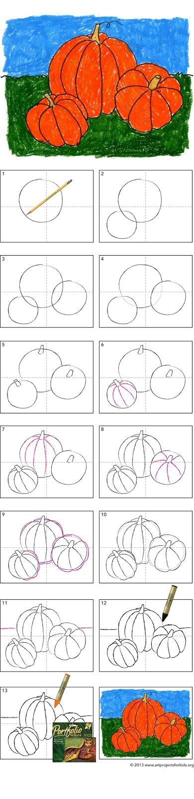 How to Draw a Pumpkin Tutorial | Do weekly “how-to” as brain break (rather than as art project)…kids would love it!