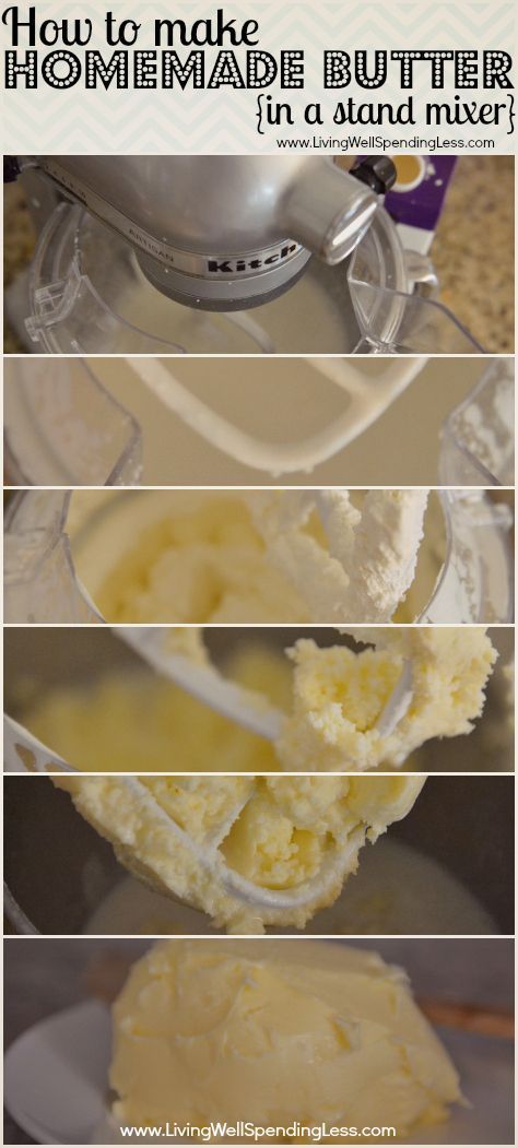 How to make homemade butter in a stand mixer–I cant believe how easy this is!  It makes buttermilk too!  (We did this as a