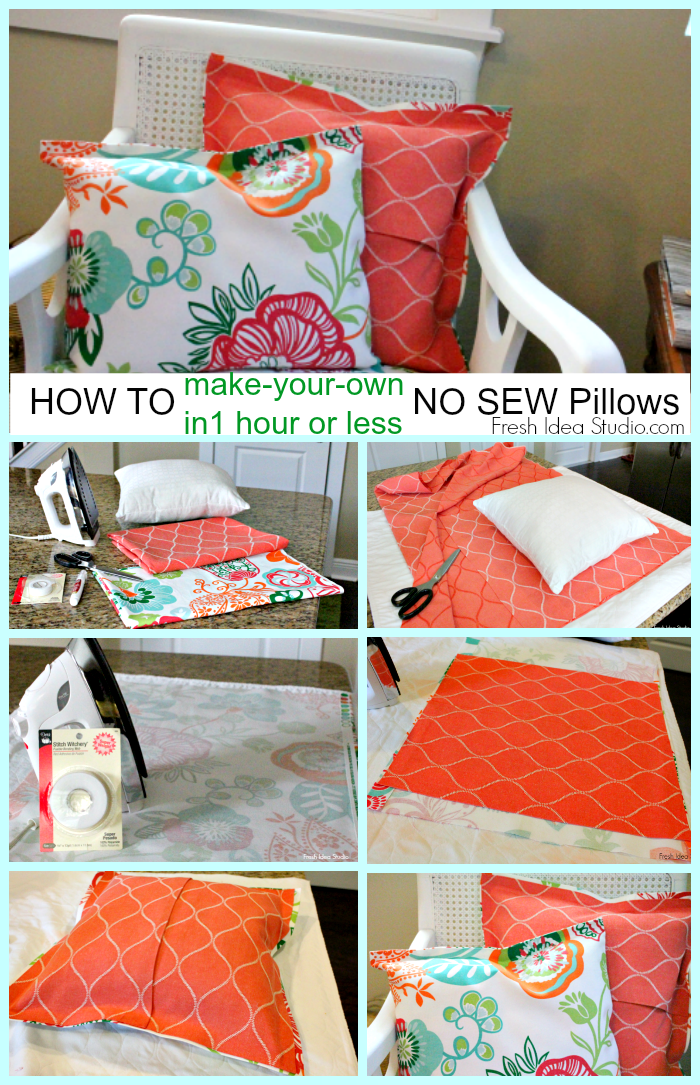 How to make your own Super Easy No Sew Pillow Cover in 1 hour or less    Tutorial by Fresh Idea Studio