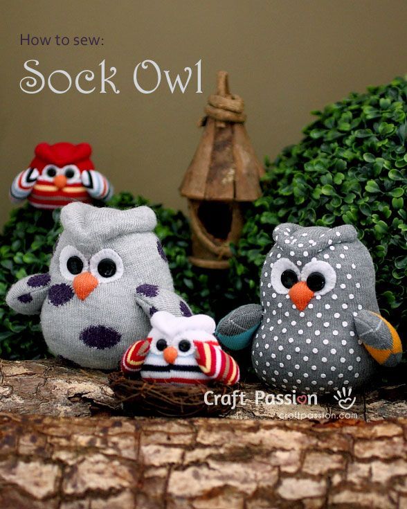 How To Sew Sock Owl Difficulty: Intermediate / Avid Beginner Finished size: approximately 5 1/2″ (W) x 4 1/2″ (H)