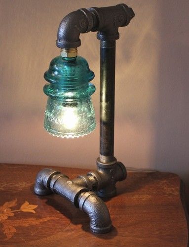 Industrial Style Pipe Lamp with Green Glass Insulator | I dont like to say “O M G” …. this made me say it! lol I have about 14