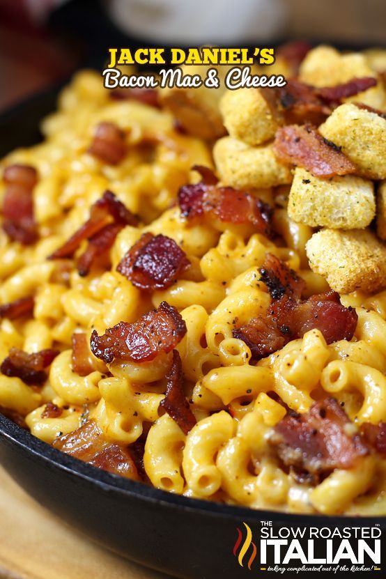 Jack Daniels Smoky Bacon Mac and Cheese recipe loaded with hickory smoked peppered bacon, tons of ooey gooey smoky cheese and a