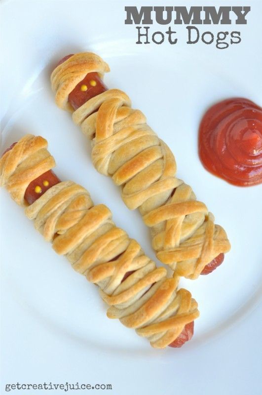 Just do twists for year round  Mummy Hot Dog Recipe, Kids Mummy Hot dogs, Hot dog recipes, halloween kids food