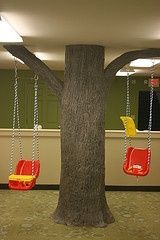 Kids Ministry~We took a pillar in a churchs nursery and turned it into a tree with working swings. How cool is that!