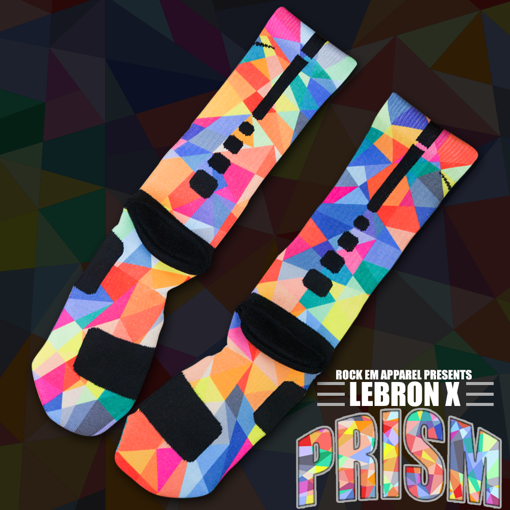 Lebron X Prism Custom Nike Elite Socks… these are my dream basketball socks. $39.99….. no biggy!