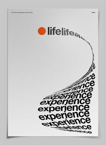 Life-Experience poster – Text taking shape to form the object it describes. in this case, a “long list” of life experience”