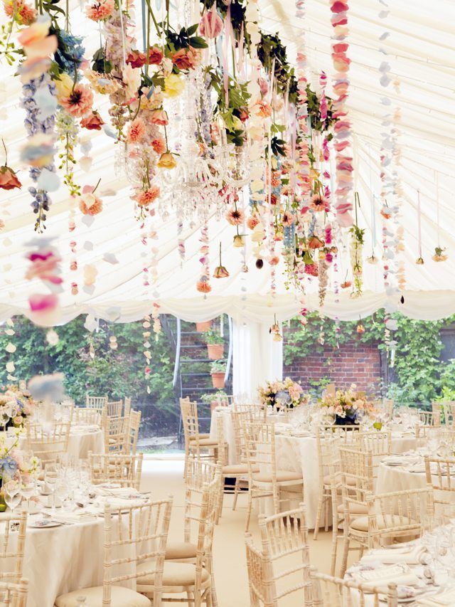 Love the hanging strands of flowers… great for Bridal or Girl Baby Shower!