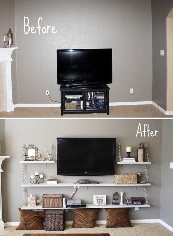 love this before and after. Shelves add impact!