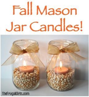 Lughnassadh Mason Jar Candles – corn kernels, tea lights & a ribbon! Imagine them lighting up the circle or table!