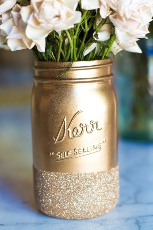 mason jar DIY.  Im making a pink vintage look Mason jar “chandelier,” but OMG, am I ever dipping them in glitter now!