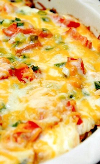 Mexican Chicken Casserole – 3 chicken breasts, diced (abt. 2 c)….1 c. salsa…1/2 c. cream cheese…1/2 (4 oz.) can diced green