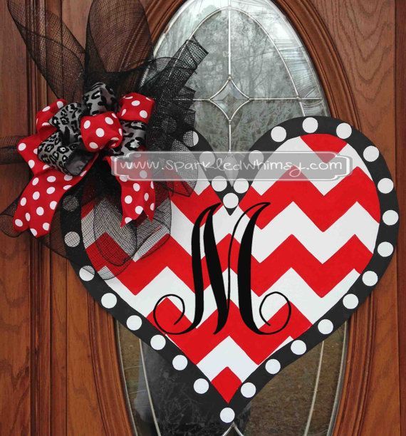 Monogrammed Chevron Valentine Door Hanger by SparkledWhimsy, $42.00