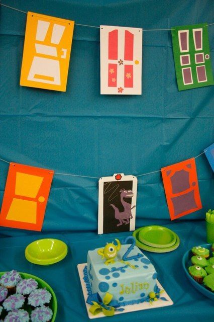 Monster inc party :) door banners! Max is obsessed with mike and sully- may have to think about this for his bday party!