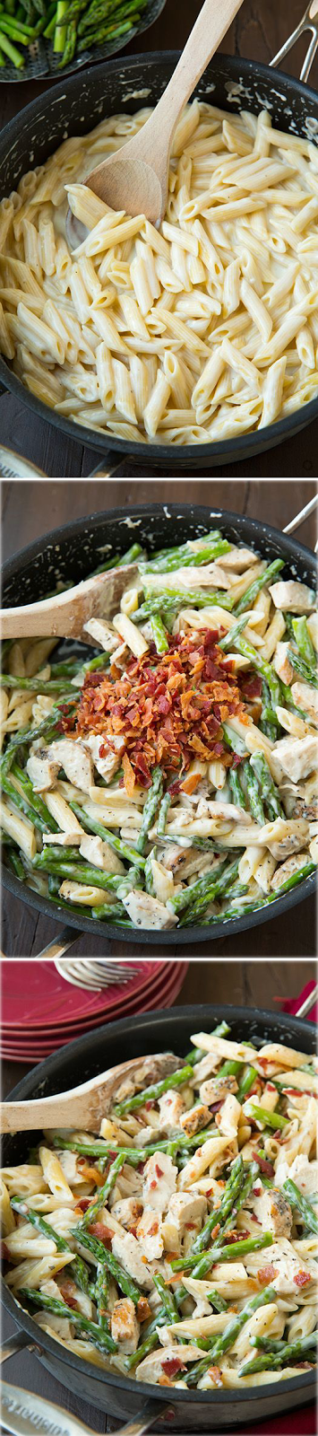 Mouth Watering Foods: Creamy Chicken and Asparagus Pasta with Bacon – this pasta is AMAZING! Like a lighter alfredo pasta with