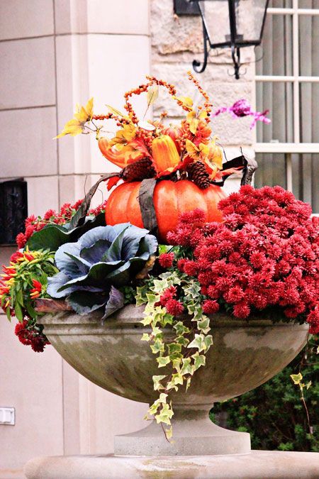 mums, ornamental kale, a pumpkin, and an urn… HELLO FALL!