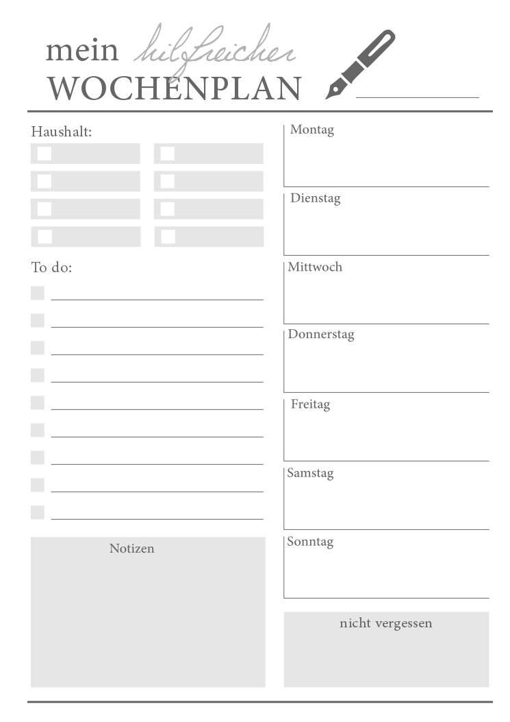 My German Gemütlichkeit: Wochenplaner Vorlage