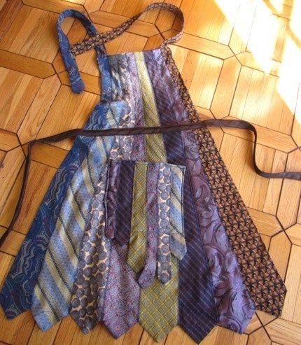 Neck Tie Apron – interesting use of neck ties…I would wash them before making the apron to make sure they would hold up.