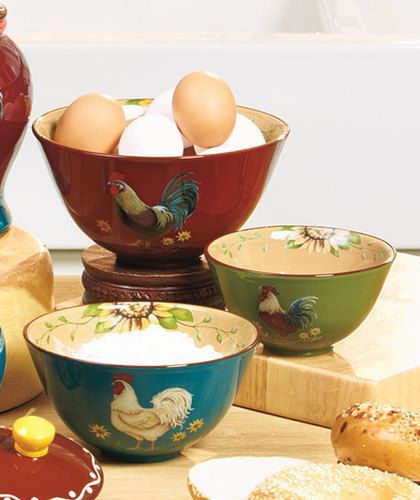 New Good Morning Rooster Kitchen Decorative Set of 3 Bowls