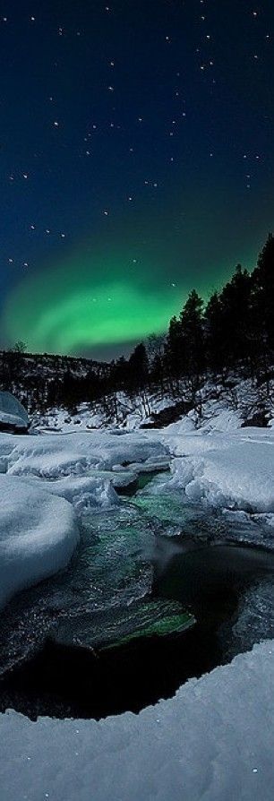 Northern Lights and Tennevik river in Troms, Norway  photo: Arild Heitmann on Flickr