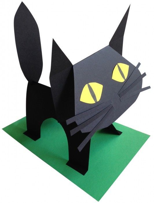 One of my most popular projects last year. Making a stand up cat with cardstock, scissors and glue. First graders on up. #blackcat