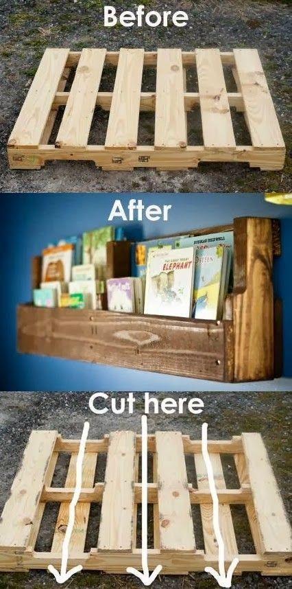 Pallet Bookshelf … Want this in my classroom so I can start collecting childrens books for a unit on child literature