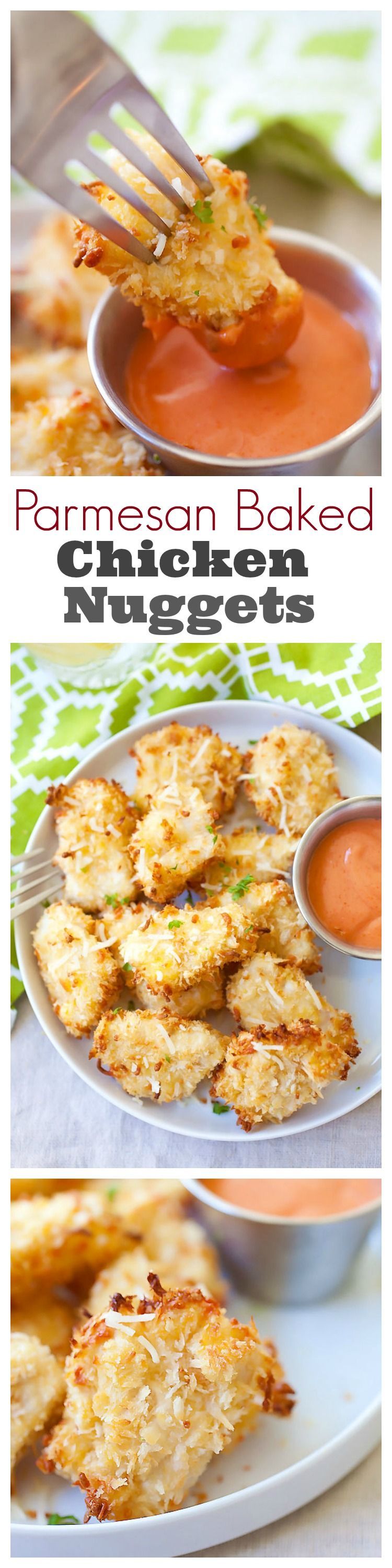 Parmesan Baked Chicken Nuggets – crispy chicken nuggets with real chicken with no frying. Easy and yummy, plus everyone loves