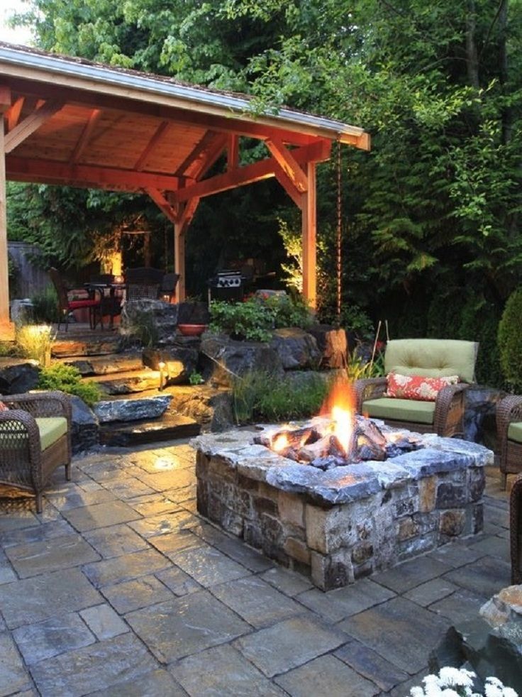 patio ideas–love the natural rock, makes me think of the pacific northwest