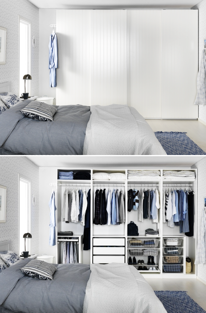 PAX wardrobes – Even behind closed doors, you can avoid closet clutter by making sure you have the right type of organization for