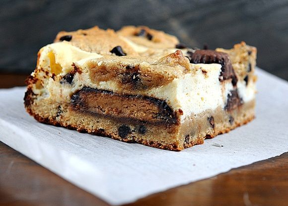 Peanut Butter Cup Chocolate Chip Cookie Dough Cheesecake Bars