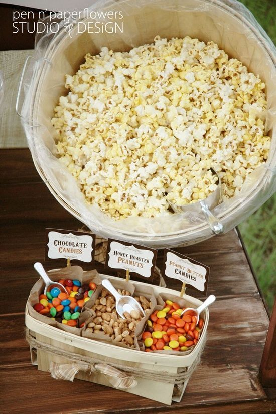 Popcorn bar: great “make your own” party snack, perfect for slumber parties, movie night, etc.