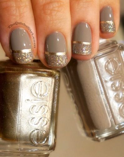 pretty nail art love the gold line with the gold sparkles and the gray/neutral base. @Jo Roberts