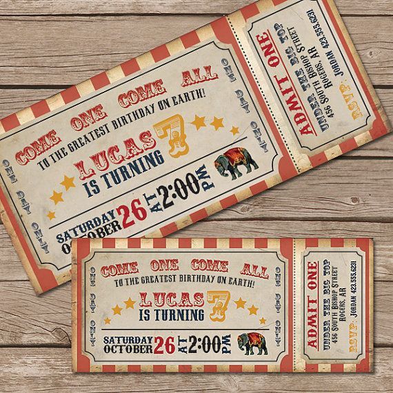 Printable vintage circus ticket birthday invitation; These would look great printed on our eco-friendly cardstock; a great Etsy