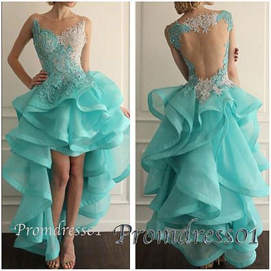 #promdress01 2015 noble lace high low open back prom dress for teens. A elegant gown for your important occasion.