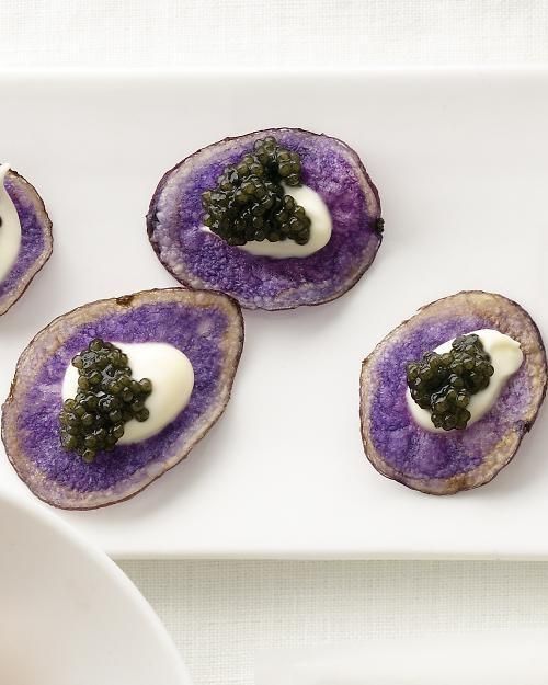 Purple Potato Chips with Creme Fraiche and Caviar Recipe – Martha Stewart Weddings Appetizers