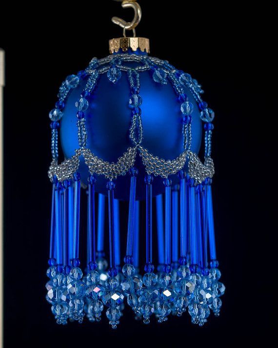 Rich blue ball ornament with blue seed crystal by BeadedChristmas, $75.00