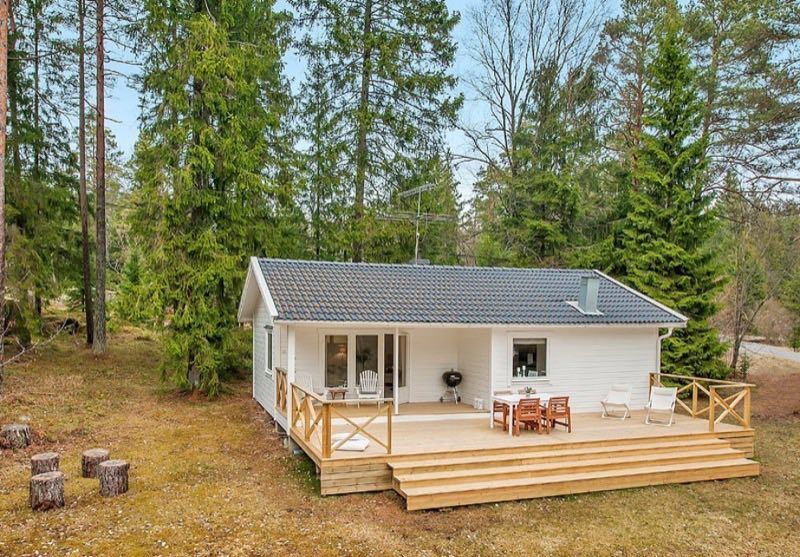 Right now Im showing you a 613 sq. ft. small house in the woods of Sweden. It has two bedrooms and one bathroom all on one single