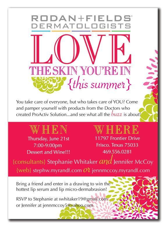 Rodan and Fields Love the Skin Youre In Invitation (DIY or printed)