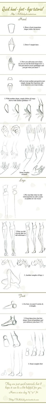 Simple sketching tips. Quick hand-legs-foot tutorial by `Hellobaby on deviantART” data-componentType=”MODAL_PIN