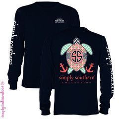 Simply Southern Collection Preppy Turtle Chevron Anchor Long Sleeve T Shirt