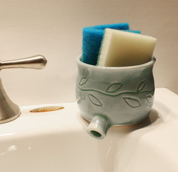 Sink Pot for draining scrubbies Celadon Green w by monikaspottery, $25.00 – I like the idea