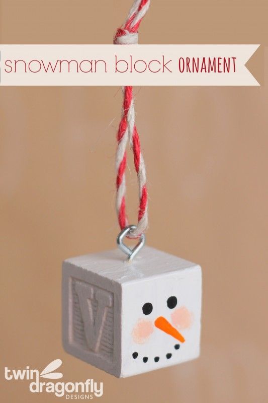 Snowman Block Ornament – these would be cute for babys first christmas!