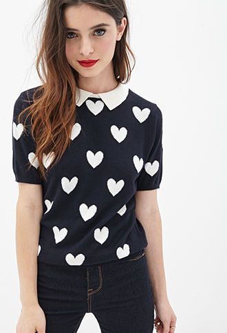 So cute!! Collared Heart-Print Sweater | FOREVER21 – 2000066748