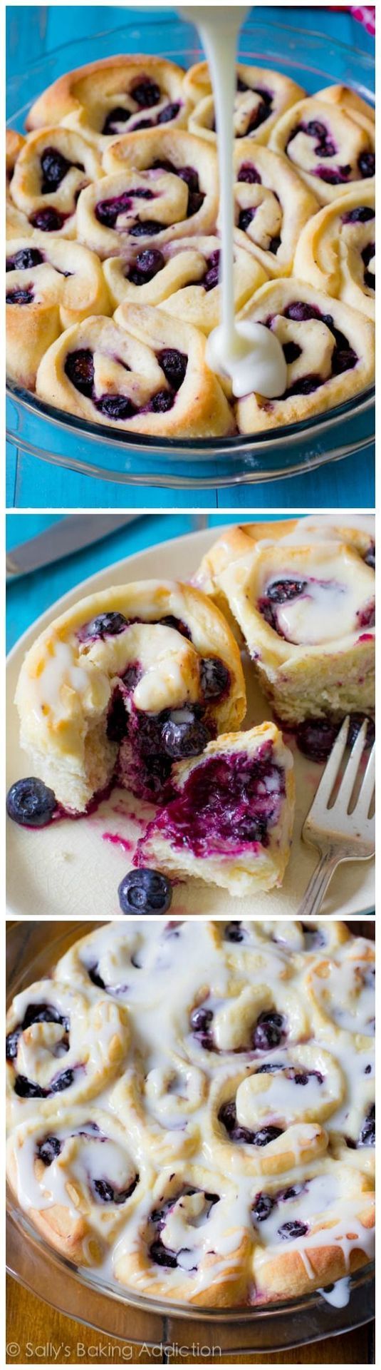 Soft fluffy (and quick!) Blueberry Rolls with Sweet Lemon Glaze. Only 1 rise!