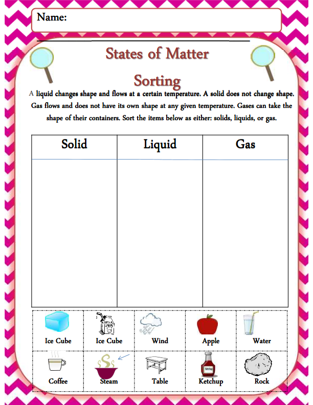 Solids, liquid, and gas sorting activity! part of states of matter unit