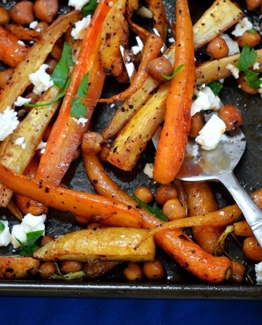 Sweet and Spicy Roasted Carrots, Parsnips, and Chickpeas