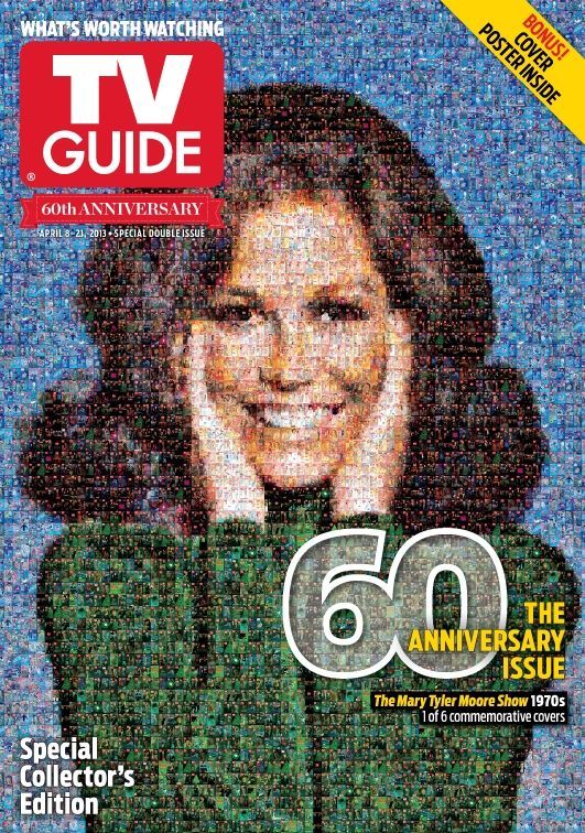 The Mary Tyler Moore Show; Each of the six covers of TV Guide Magazines 60th anniversary issue are mosaics from old TV Guide