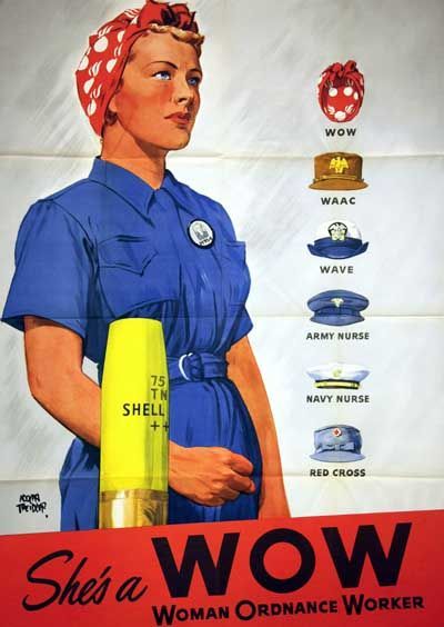 The “Rosie The Riveters” had to have “guns”, aka muscular biceps, etc. to do the jobs they did..& then go home after each tough