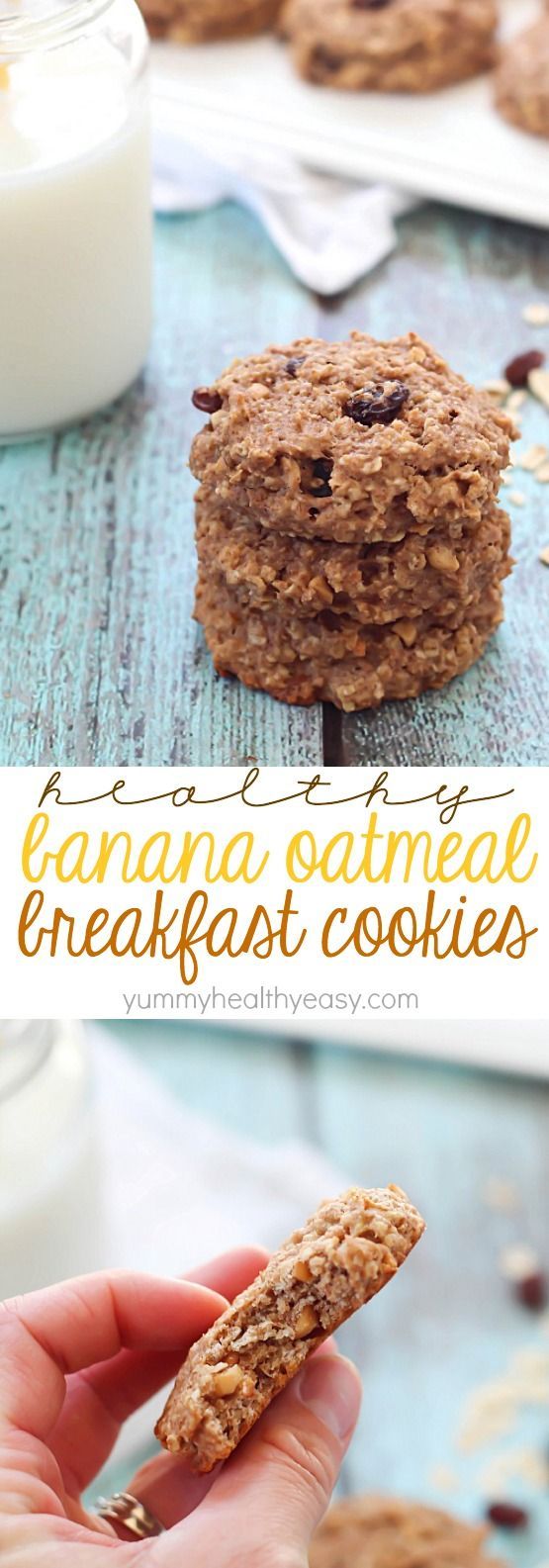 These Healthy Banana Oatmeal Breakfast Cookies are SO easy to make, have no butter or oil, and have only 165 calories in each