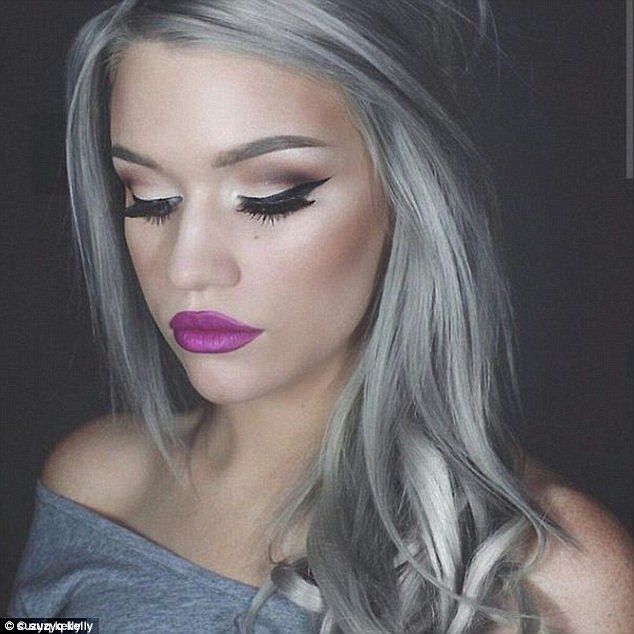 This image posted by Suzy Q Kelly showcases the grey hair trend with dramatic makeup and white highlights