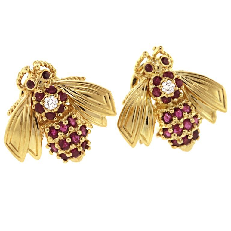 TIFFANY Co. Diamond and Ruby Bee Earrings